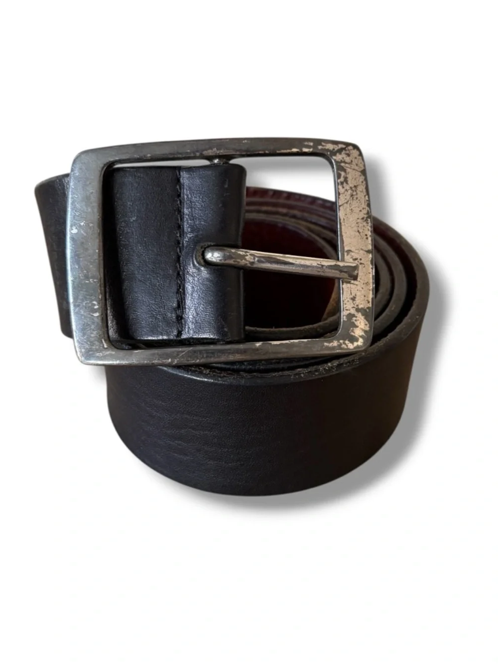 Cole Haan Mens Black Leather Belt 42 Metal Buckle Classic 1.5 Inch Office Work